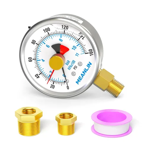 Miniatura 11 de MEANLIN MEASURE 0~100 Psi Manómetro de acero inoxidable con esfera de 2.5 pulgadas con puntero de reinicio, relleno de líquido, WOG para agua