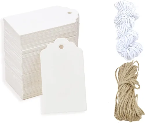 Etiquetas de precio blancas con cuerda, etiquetas de regalo, 200 etiquetas colgantes de 3.5 x 1.8 pulgadas, etiquetas de papel en blanco para
