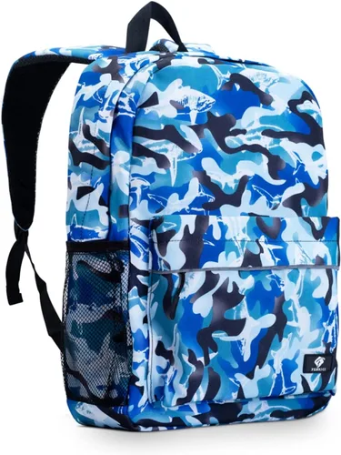 Fenrici - Mochila para niñas, niños y adolescentes, mochila reciclada para laptop, de 16 x 13.5 pulgadas, L, Impresión de tiburón azul.