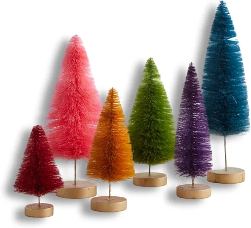 Miniatura 10 de Your Heart's Content Juego de 6 árboles de cepillo para botellas clásicos. Artesanal teñido a mano, Navidad rojo y verde, decoración de mantel