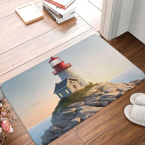 Tapete para puerta delantera, tapete de bienvenida con estampado 3D de faro de playa, absorbente, antideslizante, tapete de entrada suave, alfombra