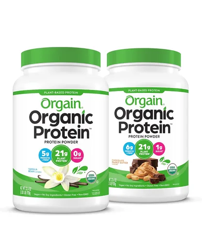 Orgain Proteína vegana orgánica en polvo, mantequilla de maní de chocolate (0.81 onzas de proteína) y vainilla (0.81 onzas de proteína), a base de