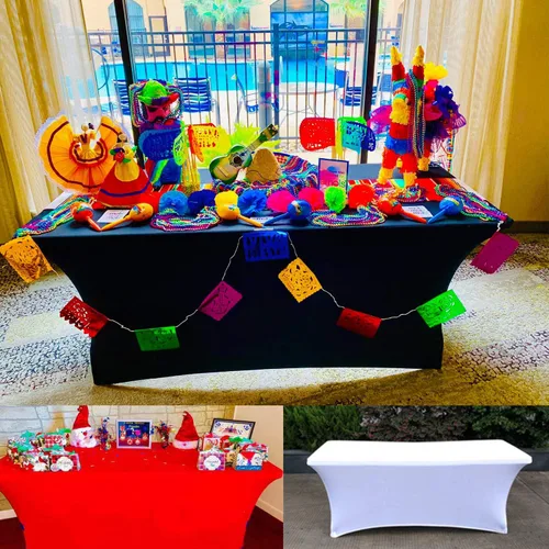 Miniatura 6 de LZY Cubierta de Mesa Elástica Ajustable de Spandex para Mesa Plegable de 6 pies, 4 pies o 8 pies, Mantel de Cóctel Rectangular, Perfecto para Champn