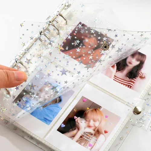 Miniatura 3 de Álbum de fotos de PVC transparente con purpurina de 3 pulgadas para cámara Instax Fujifilm, soporte para tarjeta fotográfica Kpop, portatarjetas
