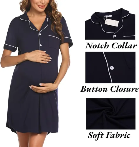 Miniatura 5 de Ekouaer Camisones de lactancia para lactancia materna de manga corta con botones para trabajo y parto, vestido de maternidad para hospital