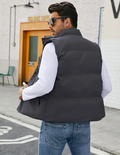 Miniatura 3 de Flygo Chaleco acolchado de invierno para hombre, chaleco ligero con cuello alto, chaqueta sin mangas