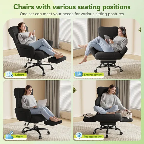 Miniatura 5 de DurayLoly Silla de oficina grande y alta con brazos y respaldo ajustables, silla de oficina ergonómica con reposapiés y tela cómoda para oficina