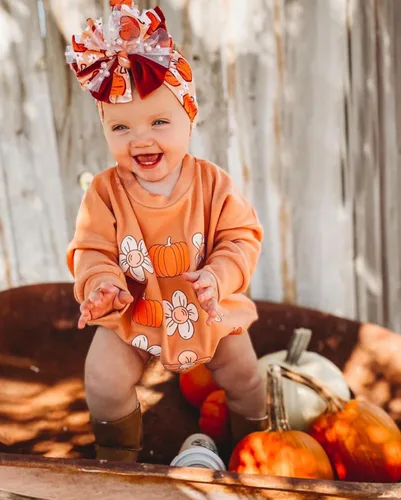 Miniatura 80 de Ropa de Halloween para bebé niña, sudadera con estampado de calabaza, mameluco de burbujas, lindo traje de Acción de Gracias de otoño