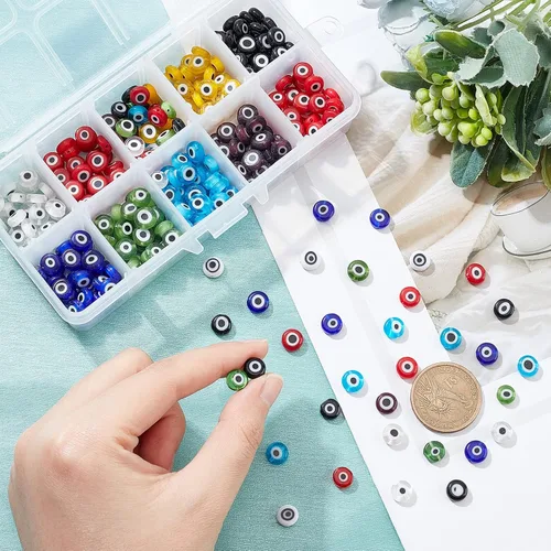 Miniatura 4 de NBEADS - Dijes con cuentas de cristal redondos hechos a mano, con forma de ojo turco, para confección de pulseras, collares y joyas