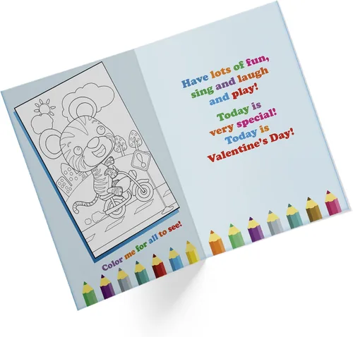 Miniatura 2 de Tarjetas del día de San Valentín para nieto, nieto o niño con sobre, lindo tigre en bicicleta, libro para colorear de dibujos animados, tarjeta