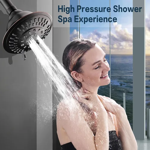 Miniatura 6 de BRIGHT SHOWERS - Cabezal de ducha de lluvia de alta presión, cabezal de ducha fijo con 5 ajustes de rociado, ángulo ajustable y boquillas Bronce