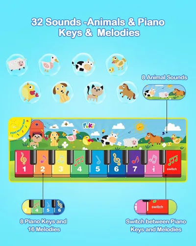 Miniatura 3 de FOKI Tapete de piano de suelo para niños pequeños, juguete educativo sensorial con teclado musical, tapete de juguete con sonidos de animales, manta