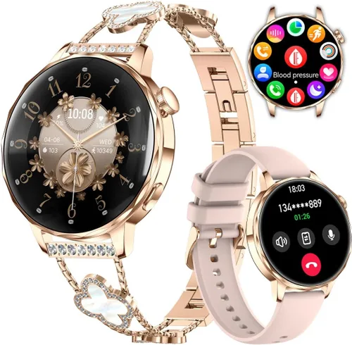 Reloj inteligente para mujer con pantalla táctil HD de 1.27 pulgadas, reloj de fitness, notificaciones de llamadas y mensajes Bluetooth, monitor de