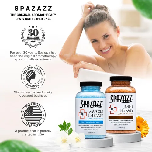 Miniatura 8 de Spazazz Paquete de 2 unidades de aromaterapia para spa y sales de baño, paquete de 2 unidades, un tarro de 19 onzas cada terapia muscular y terapia