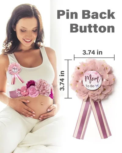 Miniatura 2 de BumpPetal - Juego de fajas de flores Baby Shower Mom to Be Daddy to Be Corsage Pin Cinturón de flores para vestido de maternidad Suministros