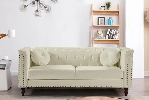 Miniatura 15 de Container Furniture Direct S5370-S Kittleson Velvet Upholstered Modern Chesterfield Sofa with Nailhead Trim, Gray