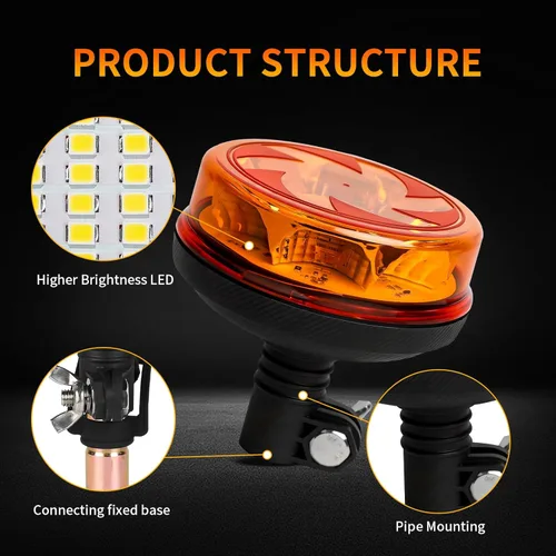 Miniatura 2 de Luces estroboscópicas de luz LED amarilla para camiones de 12 V 24 V, luz de baliza naranja, faro giratorio con 6 modos para coche, camión, UTV