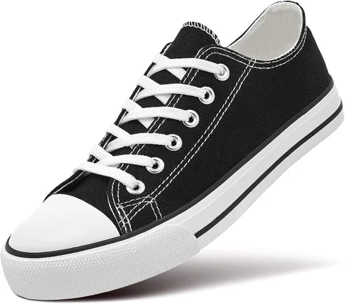 ZGR - Tenis bajos de lona con cordones para mujer estilo clásico casual color blanco y negro