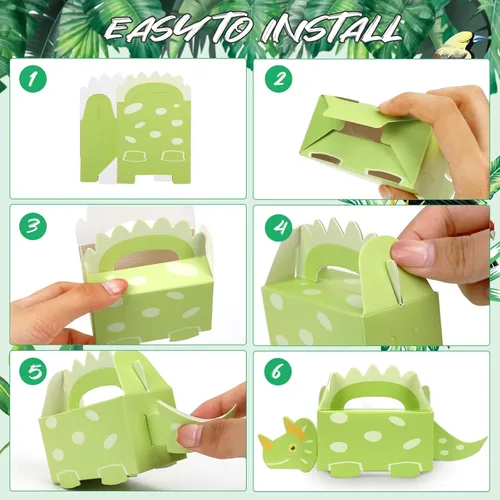 Miniatura 4 de DPKOW Paquete de 24 cajas de golosinas de dinosaurio, bolsas de dulces para recuerdos de fiesta, cajas de golosinas de dinosaurios en forma 3D