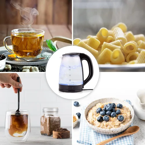 Miniatura 8 de Zulay - Hervidor eléctrico de vidrio de 1,7 L con luz LED azul, hervidor de agua caliente de vidrio de borosilicato, caldera de agua eléctrica