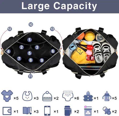 Miniatura 5 de ITIEZY Bolsa de pañales tipo tote para bebé - Bolsa grande para mamá con cambiador portátil, estuche para chupete, bolsas de hospital, bolsa