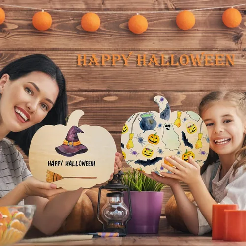 Miniatura 6 de 12 piezas de recortes de calabaza de madera grandes en blanco con forma de calabaza recortada de madera sin terminar manualidades de madera