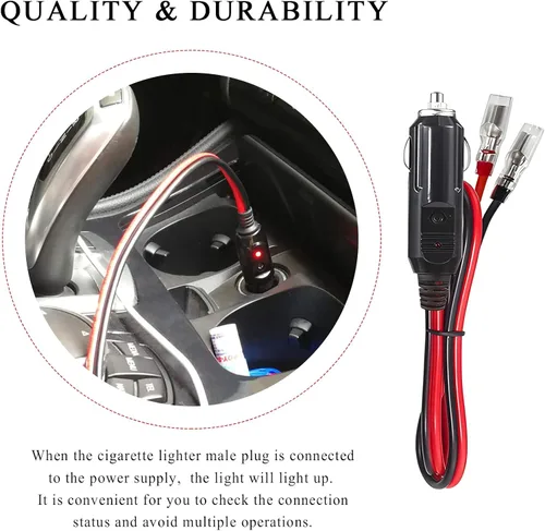 Miniatura 3 de Yourkar Enchufe macho para encendedor de cigarrillos con fusible, cable de enchufe de encendedor de cigarrillos de 12 V con cables, adaptador