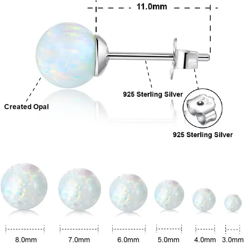 Miniatura 2 de Aretes de plata de ley chapados en oro blanco con ópalo de 3 a 0.315 in, opciones de imitación de ópalo de punto, joyería hipoalergénica