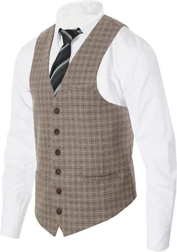 Miniatura 126 de Gioberti Chaleco de tweed formal de 6 botones para hombres