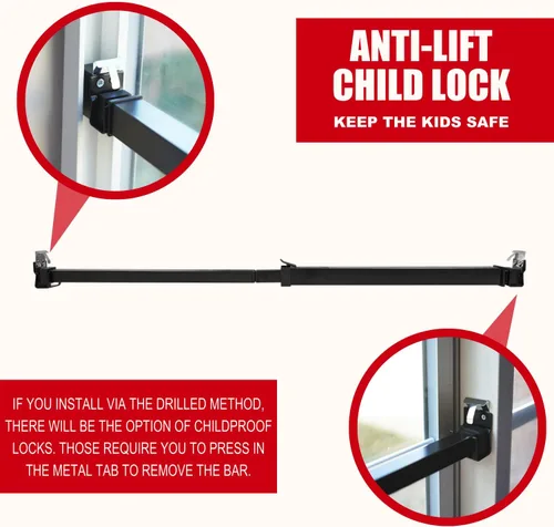 Miniatura 6 de SecurityMan Barra de seguridad para ventana, fácil de instalar para ventanas horizontales/verticales, barra de bloqueo de ventana ajustable