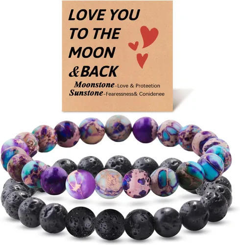 Miniatura 40 de 2 pulseras magnéticas para parejas, piedra natural negra mate, cristal para votos de amor eterno, juego de pulseras de cuentas de piedra de energía