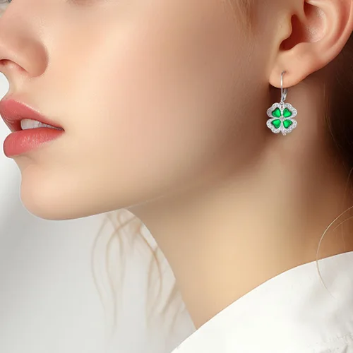 Miniatura 79 de Aretes colgantes de plata de ley con diseño de árbol de la vida, flor, abeja, animales, gato, colibrí, piedra lunar, turquesa, aretes con cierre