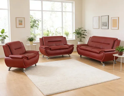 Miniatura 63 de Sofás Seccionales de Cuero, Conjuntos de Muebles de Sala de Estar, 3 Piezas Conjunto de Sofá Moderno para Sala de Blanco crema