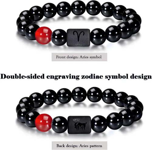 Miniatura 2 de VLINRAS - Pulsera de signo del zodiaco, para hombre y mujer, de 0.315 y 0.394 pulgadas, ónice negro natural, signo de estrella, constelación