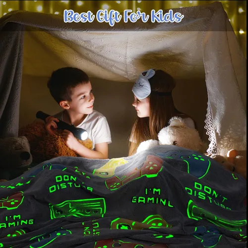 Miniatura 5 de Manta de Juego para Regalos de Niños - Gamer de Controlador de Juego que Brilla en la Oscuridad para Niños de 1 a 14 Años, Adolescentes, Niños Gris