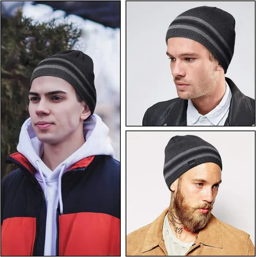 Miniatura 2 de Sombreros de punto cálidos de invierno para hombre, gorra de punto de cráneo llano