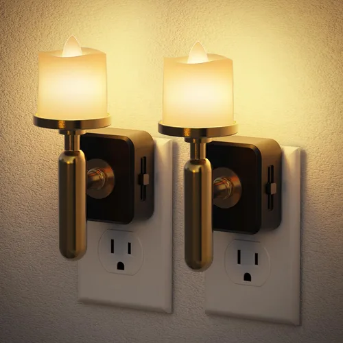 Miniatura 8 de JandCase Luz Nocturna de Vela, Luces Nocturnas que se Enchufan a la Pared, Blanco Suave 3000K, Brillo Ajustable 0-100LM, Sensor de Anochecer a