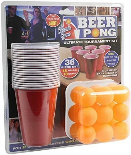 PMS 619028 - Juego de 36 piezas de pong de cerveza en tarjeta doble blíster, color rojo, 36 unidades (paquete de 1)