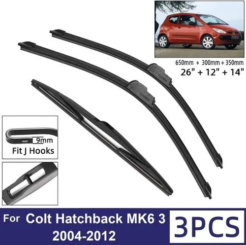 Miniatura 2 de Limpiaparabrisas compatible con Mitsubishi Colt Hatchback MK6 3 puertas 2004-2012, limpiaparabrisas delantero y trasero, limpiaparabrisas automático