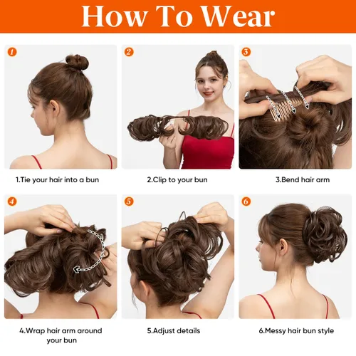 Miniatura 25 de Postizo de Cabello de Moño Desordenado Peine Lateral Clip en Moño de Cabello Postizo para Mujeres Corto Natural Liso Estilos Versátiles Ajustables