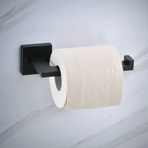 Miniatura 3 de Juego de accesorios de baño negro mate de 2 piezas, soporte para papel higiénico + soporte para toalla de mano, barra de toalla de anillo de toalla