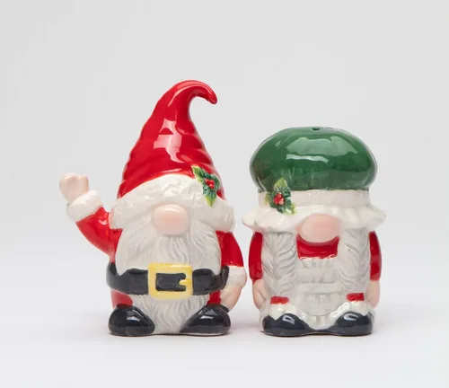 Juego de salero y pimentero para parejas de Papá Noel, diseño de gnomos de Navidad de cerámica fina
