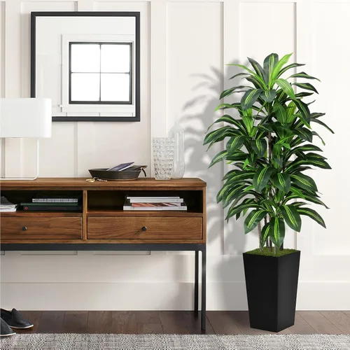 Miniatura 3 de Árbol artificial de Dracaena de 5 pies, árbol falso con maceta alta negra, planta falsa de yuca sintética en maceta, planta artificial para el Negro