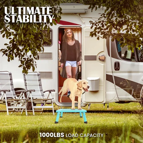 Miniatura 4 de Marudina Escalones de plataforma grande para caravana, taburete plegable de aluminio de altura ajustable de 3 niveles, escalón plegable ligero
