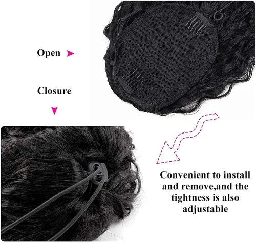 Miniatura 5 de Pelo Chignon - Cola de caballo rizada brasileña, cabello real de 10 a 28 pulgadas con cordón para el cabello, extensión de cola de caballo