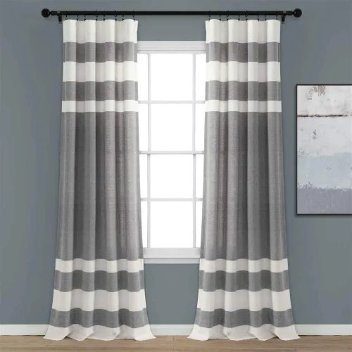 Miniatura 13 de Lush Decor Juego de cortinas de ventana de algodón teñido con hilo de rayas grises (84 x 40 pulgadas)