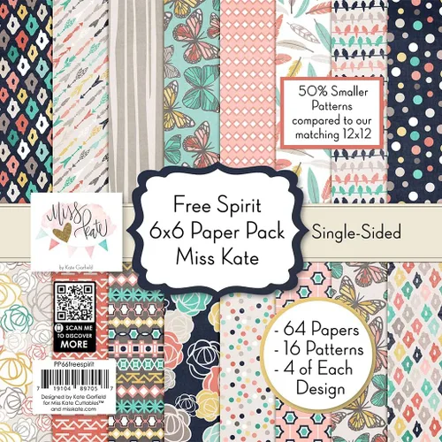 Paquete de papel con patrón de 6 x 6 pulgadas, Free Spirit, para hacer tarjetas, álbumes de recortes, papel especial, colección de 6 x 6 pulgadas,