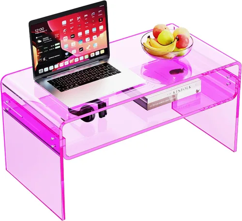 Miniatura 14 de Mesa de café acrílica para sala de estar con estante de almacenamiento abierto, mesa rectangular transparente de Lucite (1, Transparente, Normal)