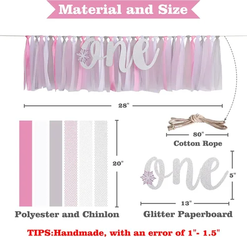 Miniatura 3 de Cartel “Winter Onederland” de primer cumpleaños para silla de bebé - Accesorios para fotos, rosa, plateado, blanco, guirnalda para silla de bebé