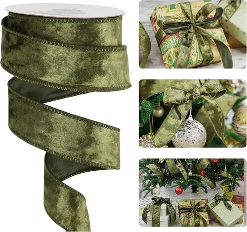 Miniatura 10 de HUIHUANG Cinta de terciopelo verde con alambre de 2-1/2 pulgadas, cinta de terciopelo verde musgo para árbol de Navidad, lazos grandes, coronas